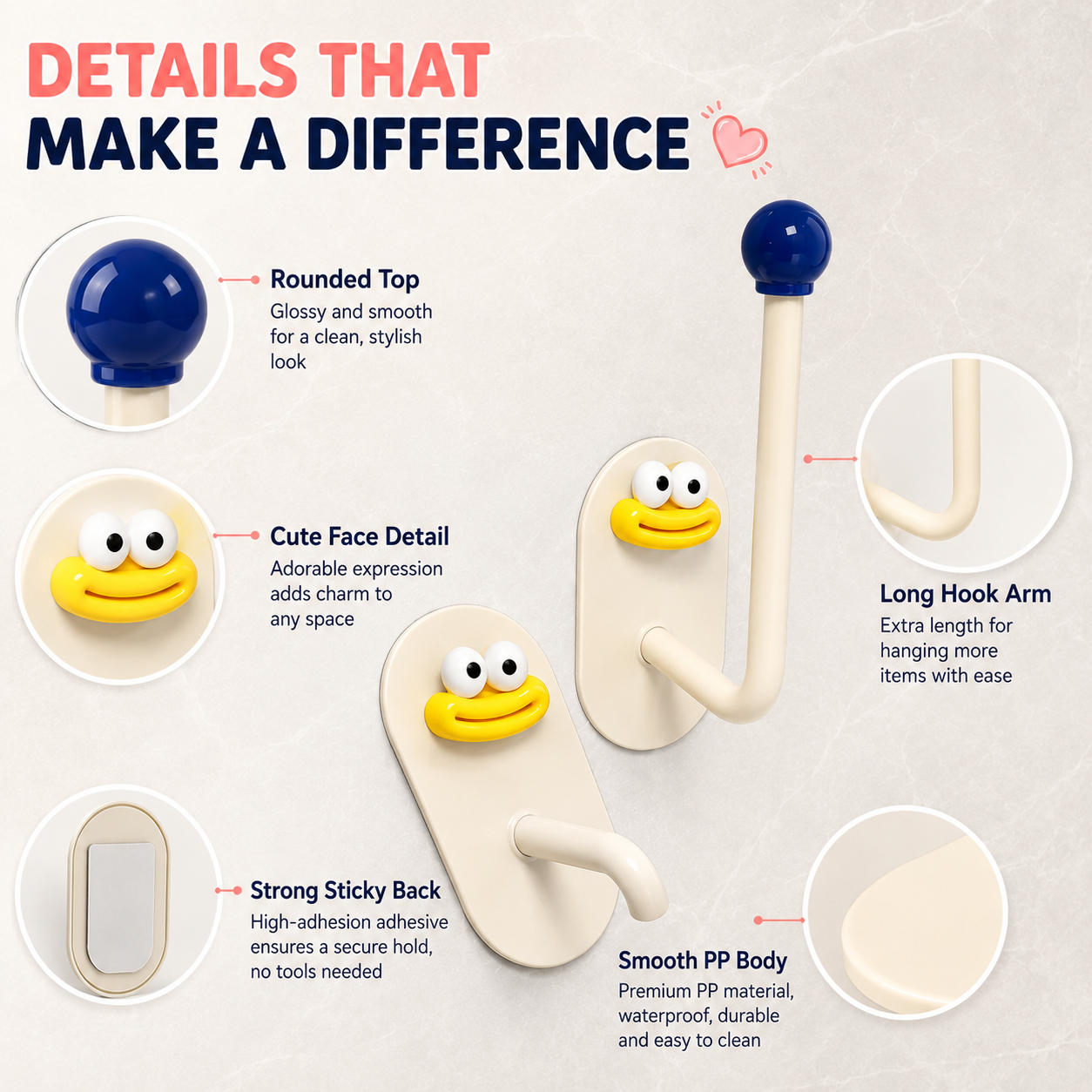 Cute Cartoon PP No Drill Strong Adhesive Wall Hook