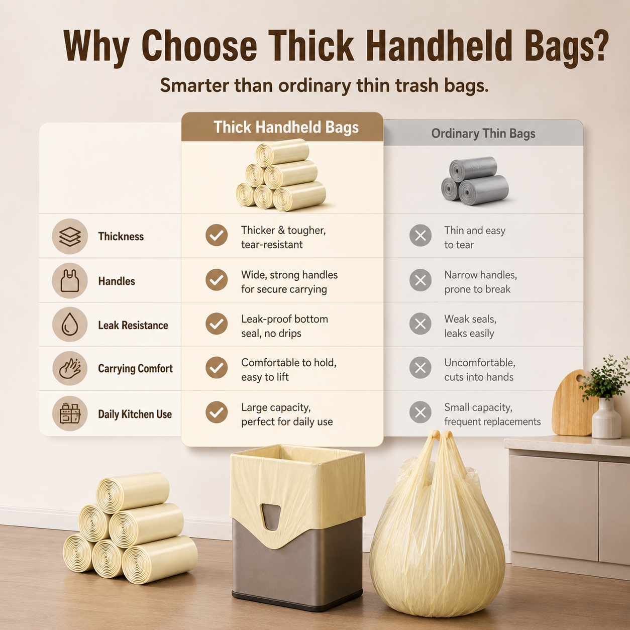 Thick Handheld Trash Bags Large Kitchen Cleaning Bags