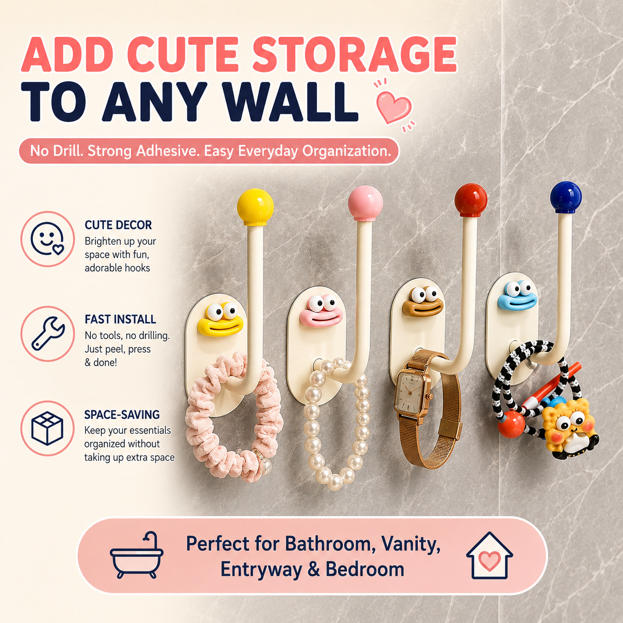 Cute Cartoon PP No Drill Strong Adhesive Wall Hook