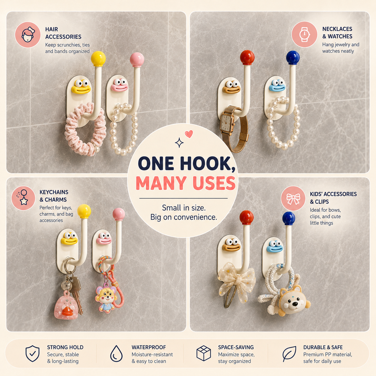 Cute Cartoon PP No Drill Strong Adhesive Wall Hook