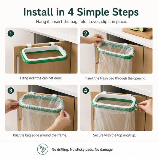 No Drill Door Back Trash Bag Holder for Kitchen Storage