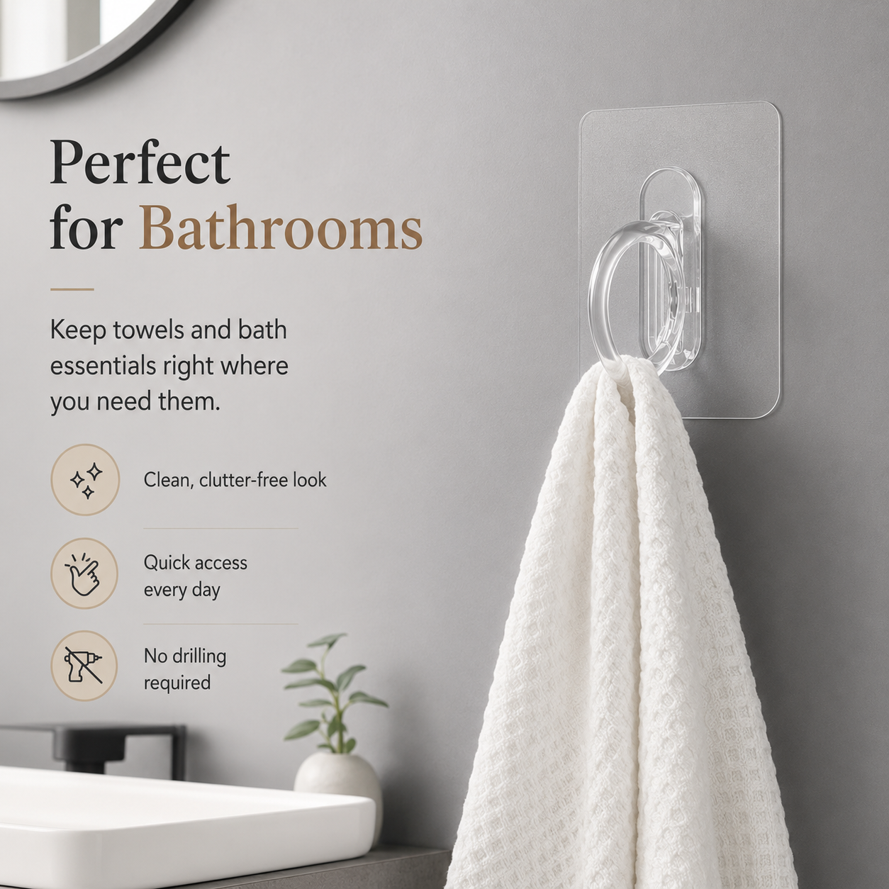 The Ring Hook Adhesive No Drill Wall Hanger for Bathroom & Kitchen