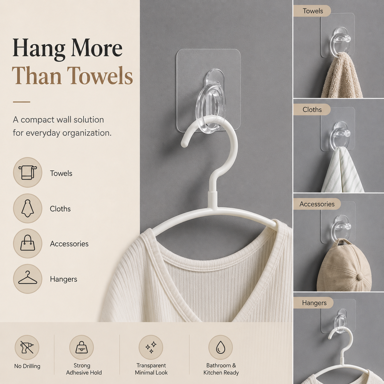 The Ring Hook Adhesive No Drill Wall Hanger for Bathroom & Kitchen