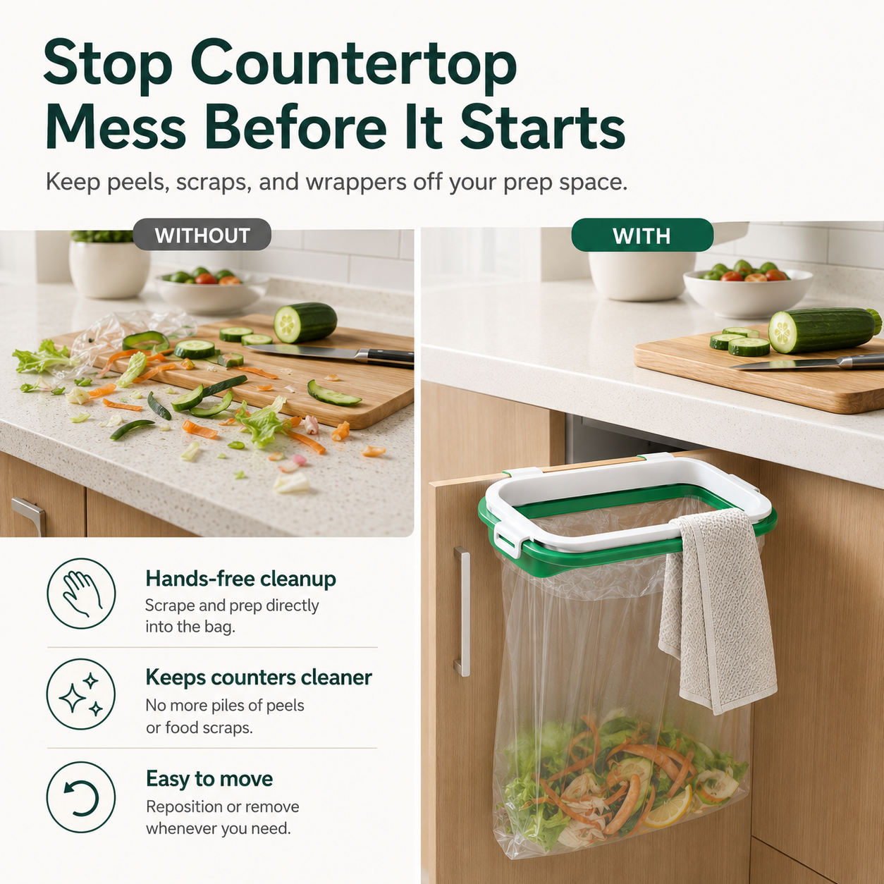 No Drill Door Back Trash Bag Holder for Kitchen Storage
