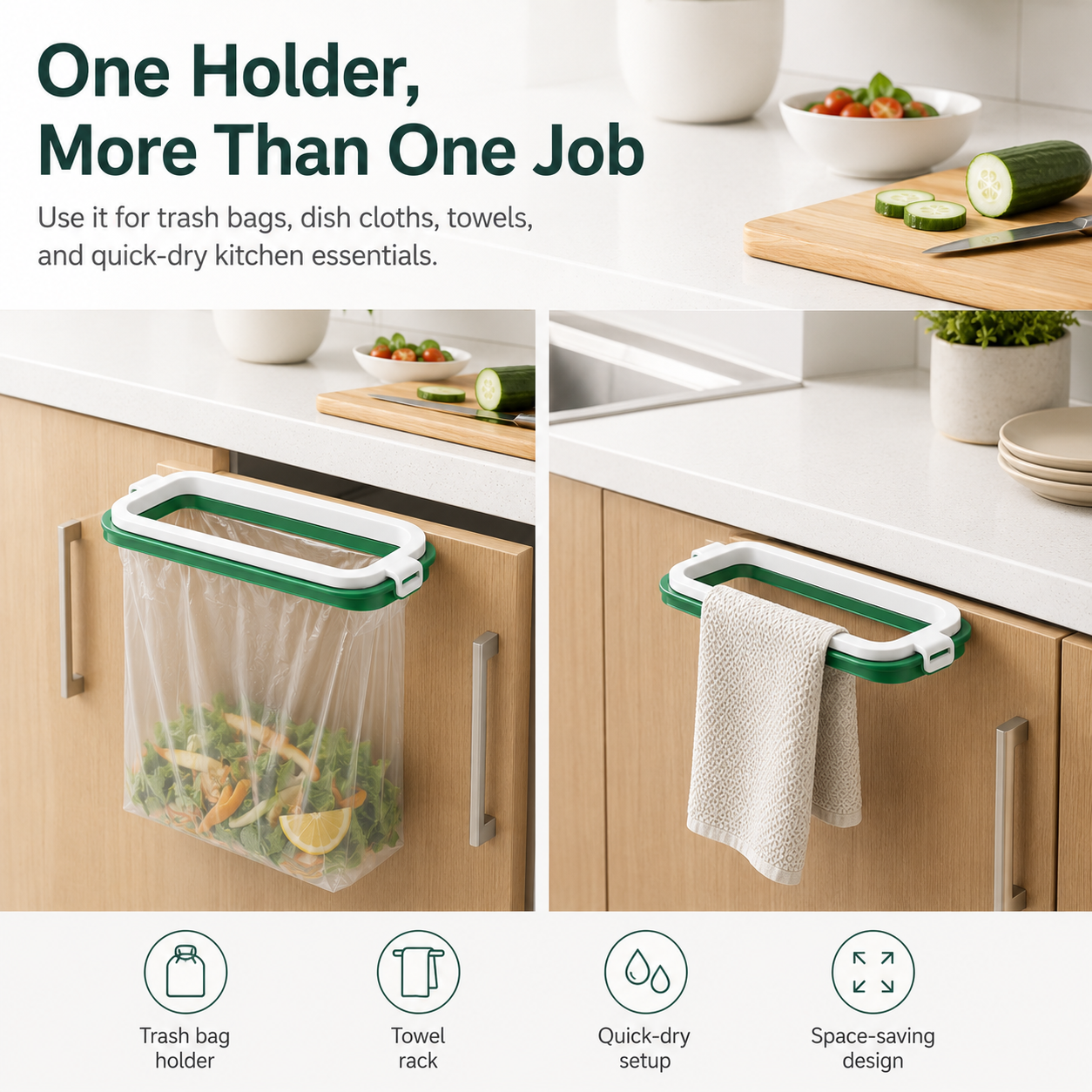 No Drill Door Back Trash Bag Holder for Kitchen Storage