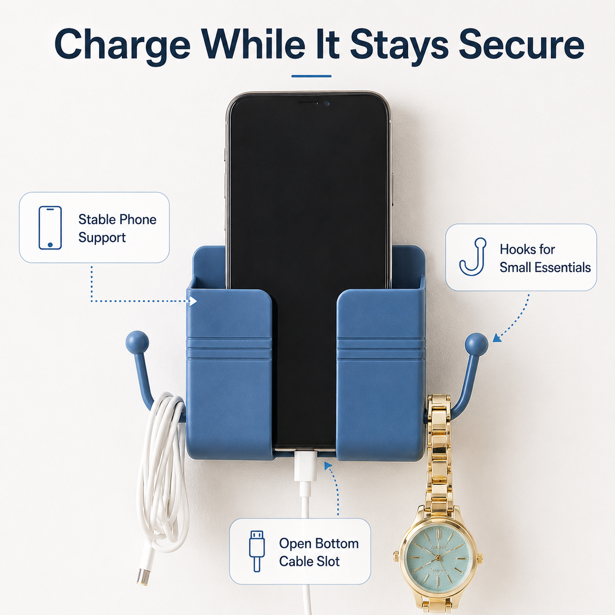 No-Drill Wall Mount Storage Box for Phone Charging