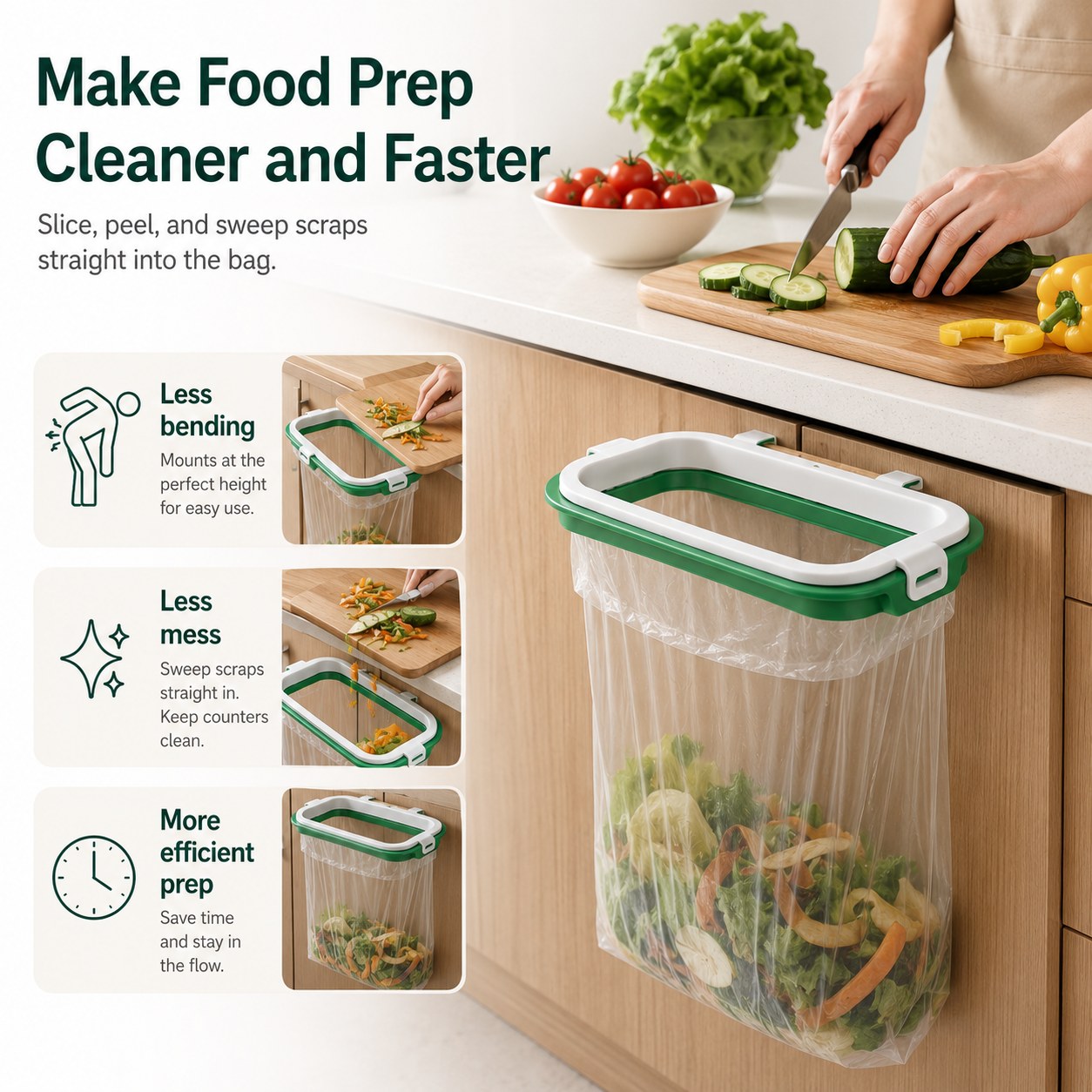No Drill Door Back Trash Bag Holder for Kitchen Storage
